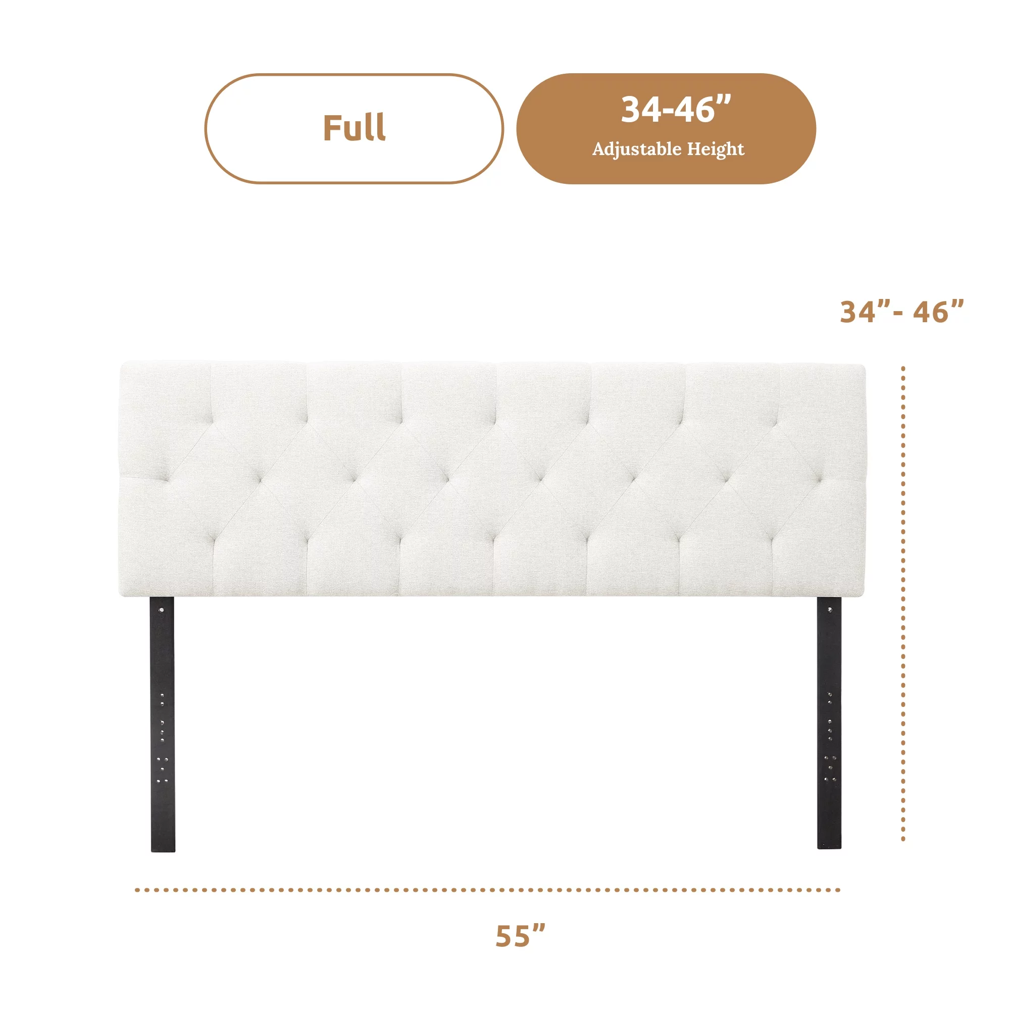 Rest Haven Eugene Diamond Tufted Upholstered Headboard, Full, Cream