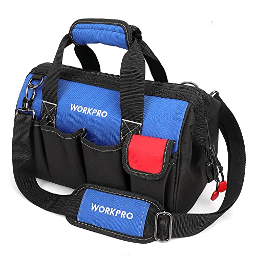 WORKPRO 18-inch Close Top Wide Mouth Storage Tool Bag with Adjustable Shoulder Strap, Sturdy Bottom