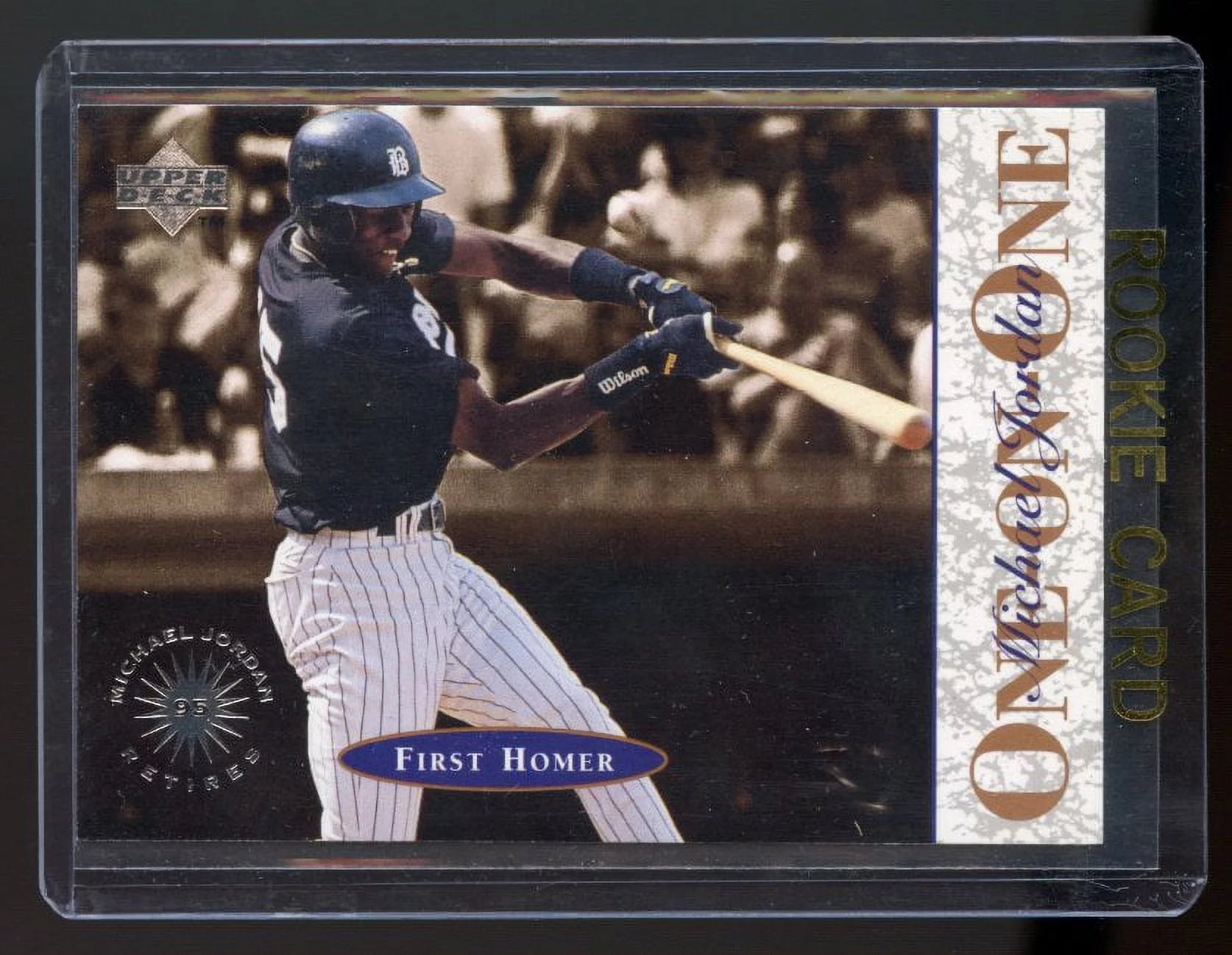 1995 Upper Deck #8 One on One Michael Jordan First Homer White Sox Rookie Card