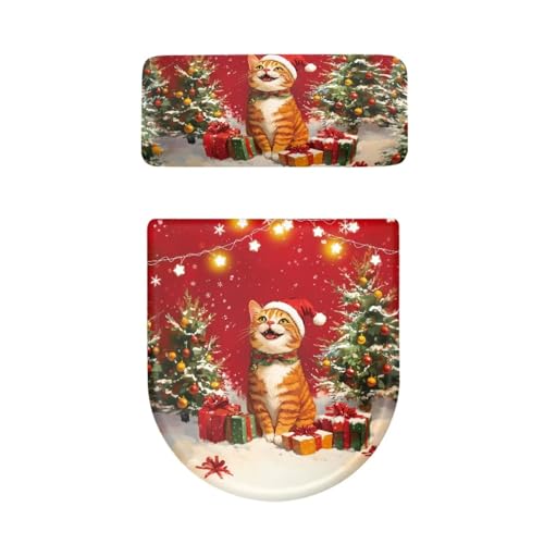 Christmas Bow Bell Toilet Tank Lid Cover and Toilet Seat Lid Cover 2 Pcs Set Toilets Covers with Elastic Cloth Fits Most Toilets Tanks & Lids