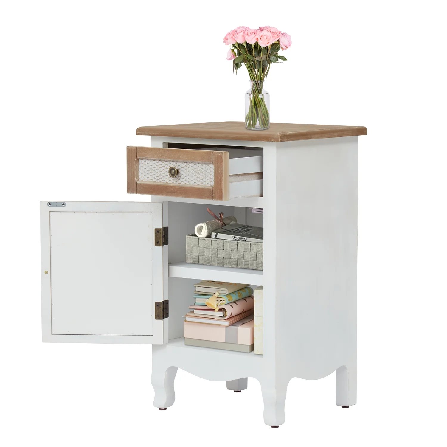 Kinbor Bed Side Night Stand, Skinny Nightstand with Drawer and Storage for Bedroom, Living Room, Sofa and Hall, white