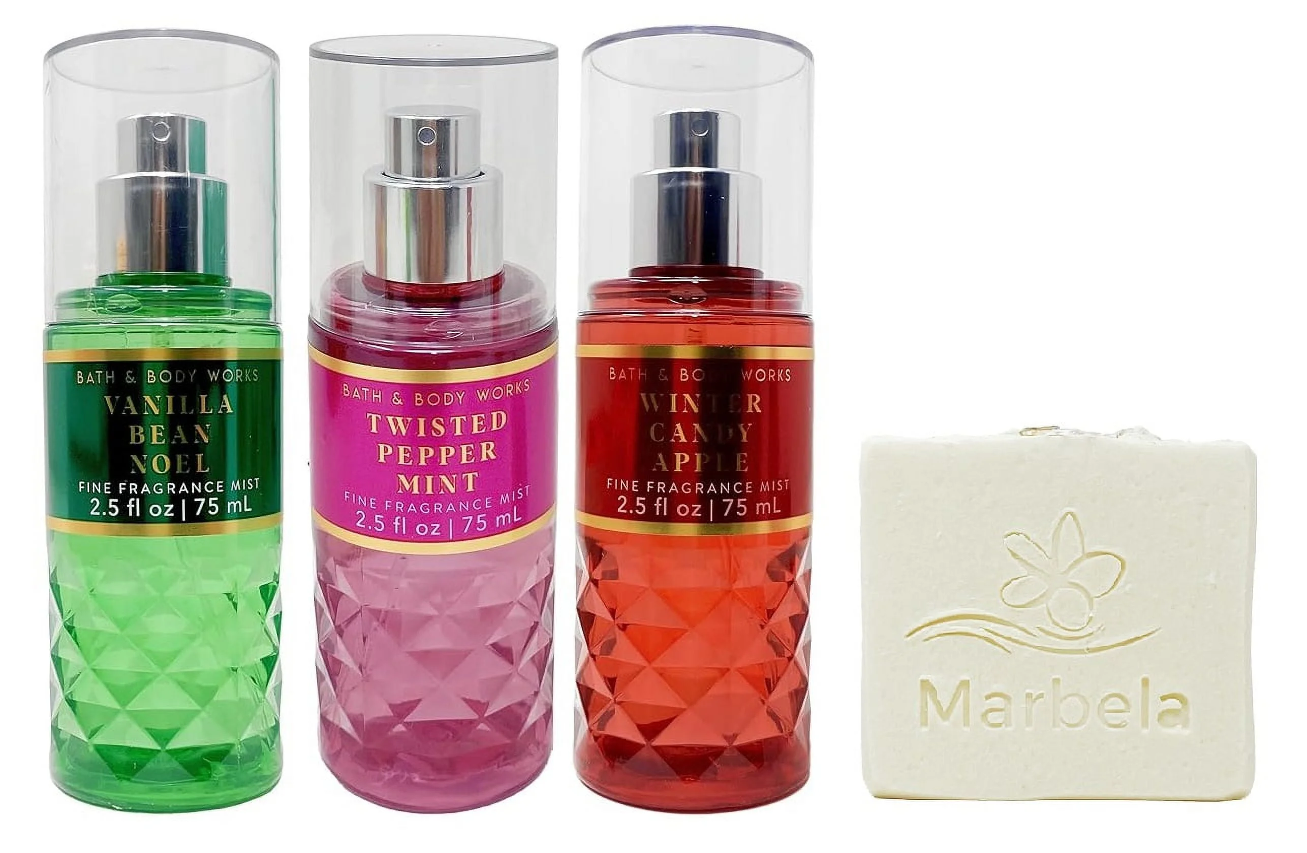 Bath & Body Works Scents of the Season Mini Gift Set of 3 Fragrance Mists Travel Size With a Natural Oats Sample Soap.