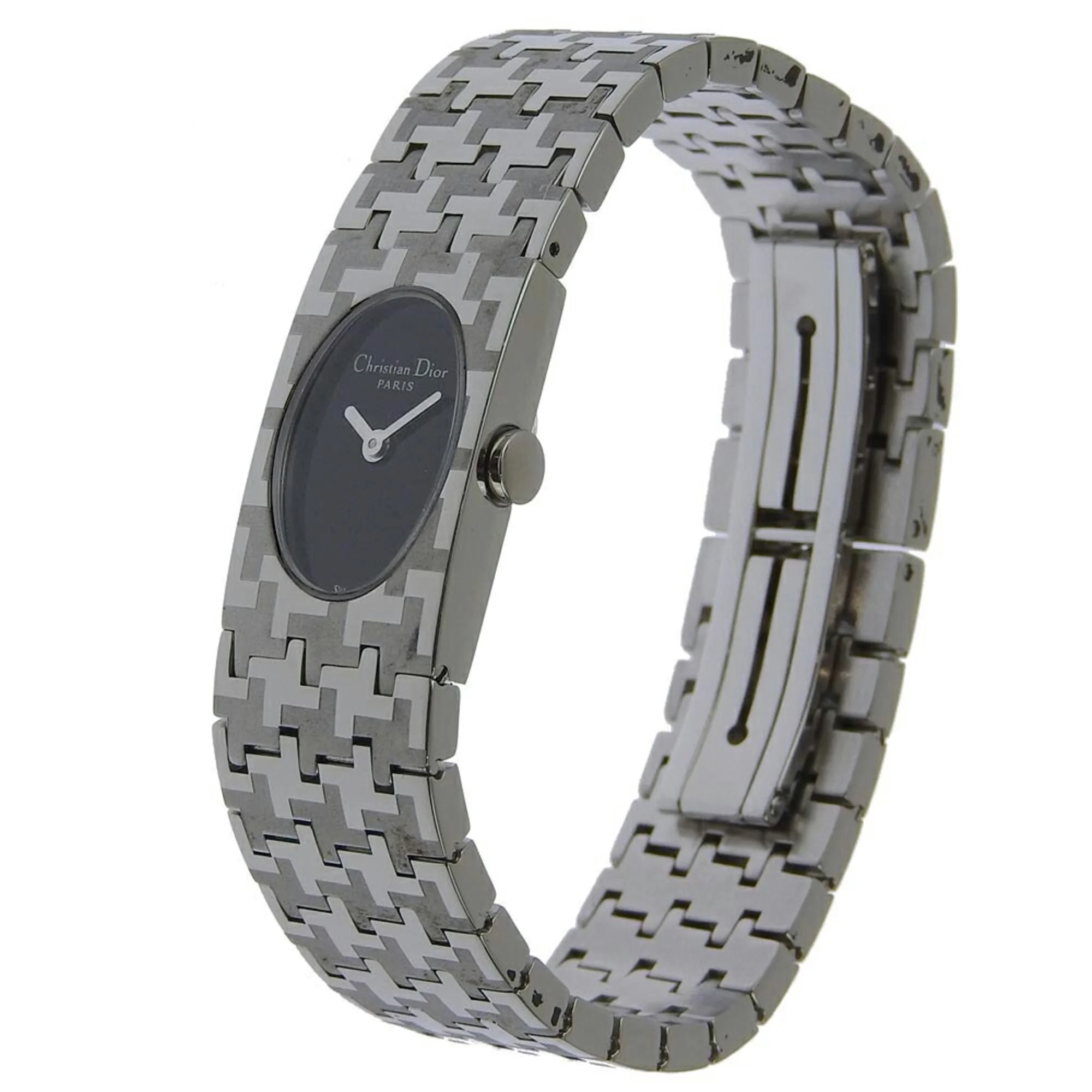 Pre-Owned Dior Miss Watch D70-100 Stainless Steel Swiss Made Silver Quartz Analog Display Black Dial Ladies (Good)