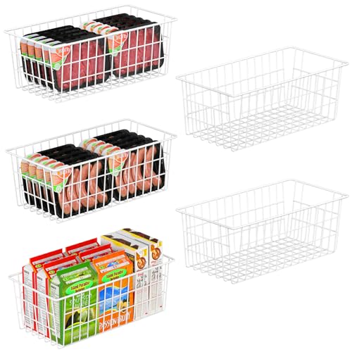 Orgneas Freezer Organizer Bins, Freezer Baskets for Chest Freezer and Upright Freezer Refrigerator Dividers Frozen Meats Storage Containers Organizer for Fruits and Vegetables, 5 Packs
