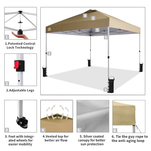 CROWN SHADES 10x10 Pop Up Canopy - Beach Tent with One Push Setup - Easy Outdoor Sun Shade for Events, Parties, Camping - Gazebo with STO-N-Go Cover Bag, Silver Coated Top, White