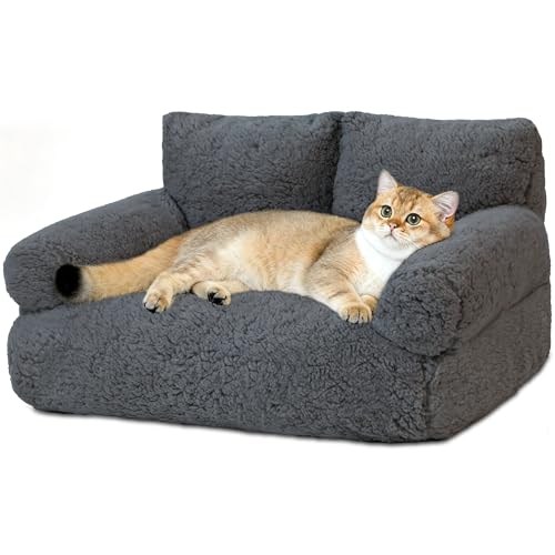 Cat Couch Bed - Cat Bed for Indoor Cats, Calming Pet Sofa Puppy Sleeping Bed with Removable Washable Cover, Cute Dog Couch and Kitty Lounge Chair for 18lbs Cats & Small Dogs(Red & Black)