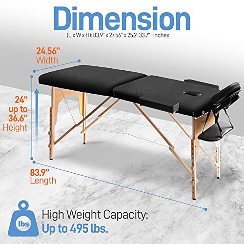 SereneLife Portable Massage Table, Professional Adjustable Folding Massage and Lash Bed with Wooden Frame for Esthetician with Ergonomic Headrest, PU Leather, Ideal for Therapists
