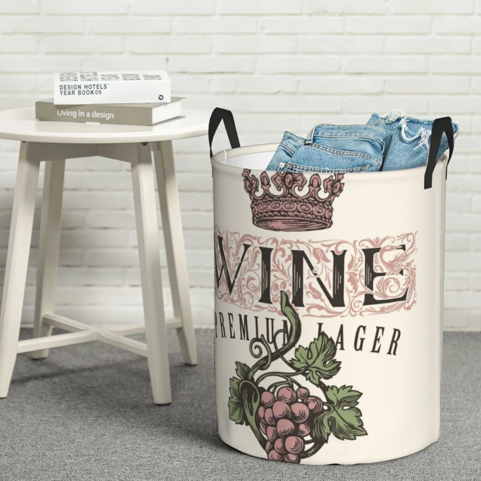 Fotbe Laundry Hamper With Durable Leather Laundry Basket Wine Thickened Waterproof Round Collapsible Laundry Hamper, Dirty Clothes Laundry Basket