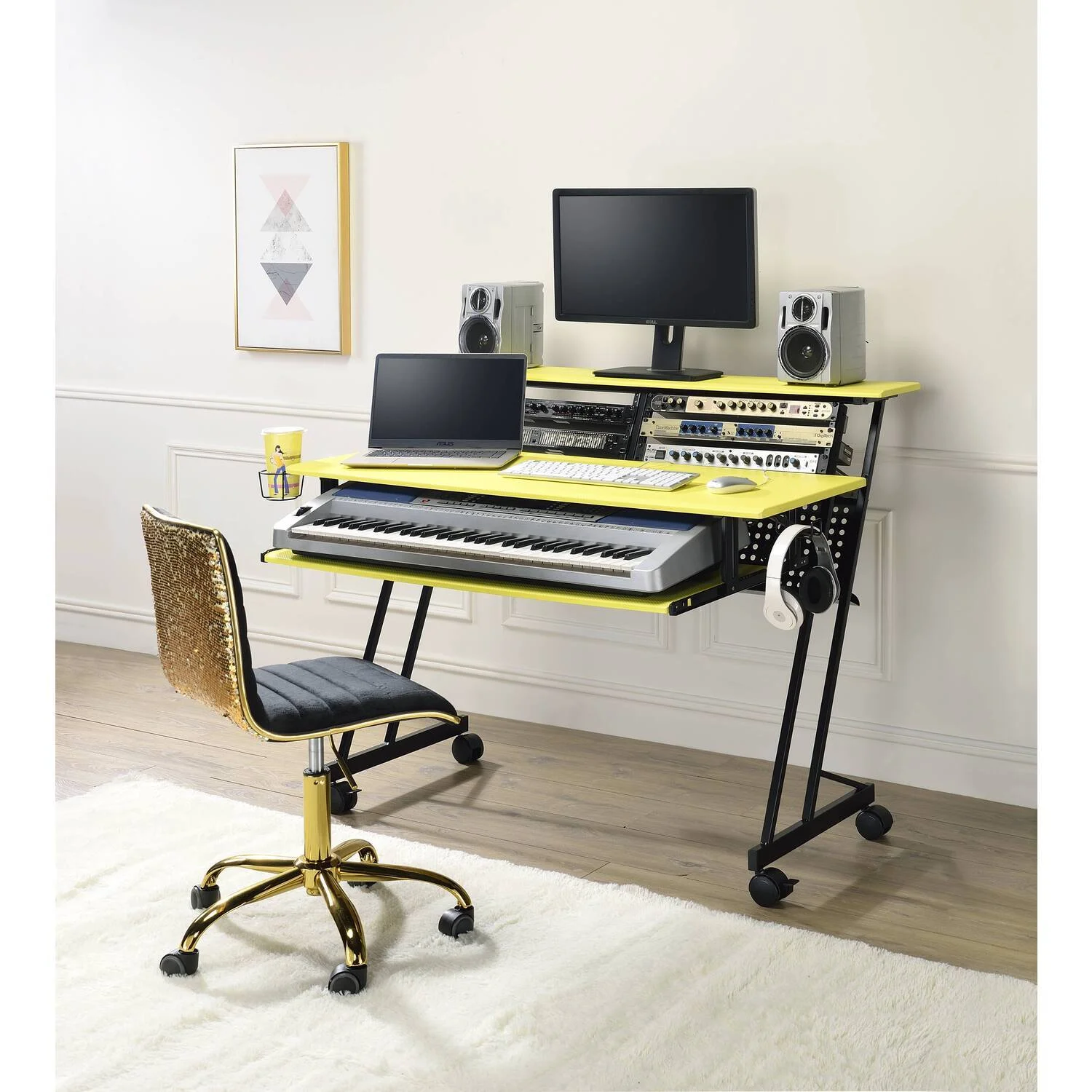 HomeStock Urban Upmarket Suitor Computer Desk In Yellow & Black