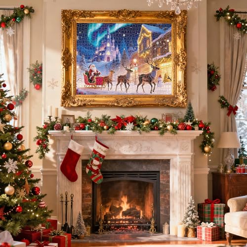 Christmas Jigsaw Puzzles for Adults 1000 Pieces - Santa Claus Under Aurora Borealis - 27 x 20 in - Xmas Winter Holiday Puzzle for Adults - Challenging Family Puzzle Perfect for Game Nights