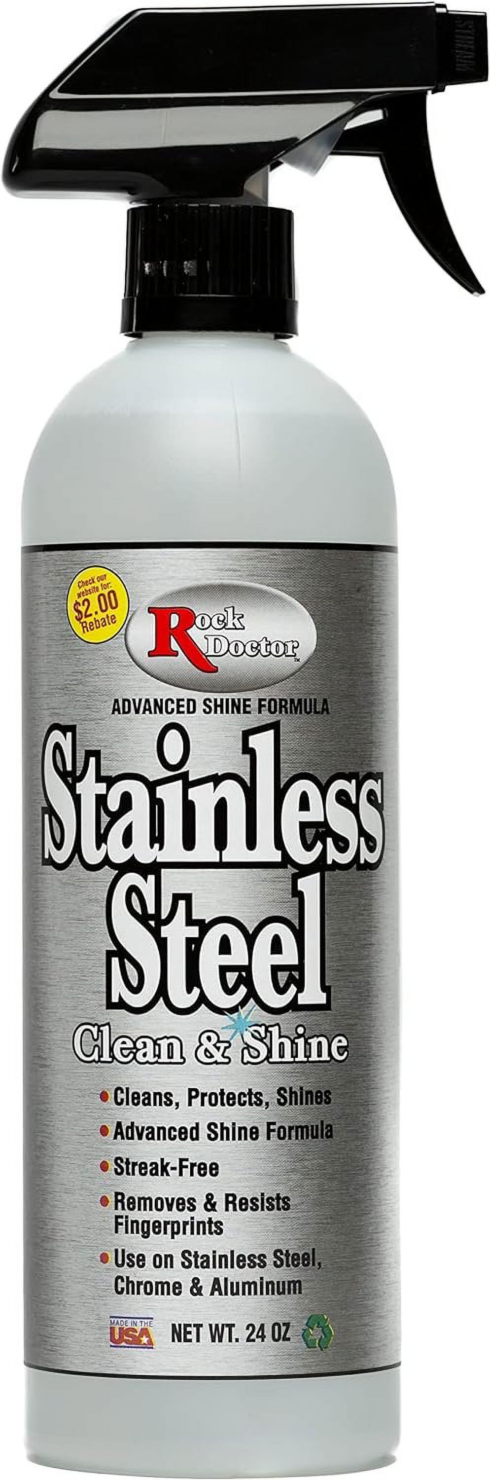 Rock Doctor Stainless Steel Cleaner and Protectant, Streak-Free Cleaning Solution for Chrome and Aluminum Appliances or Surfaces, Smudge Resistant Shine, 24 oz. Spray Bottle  Pack of 2