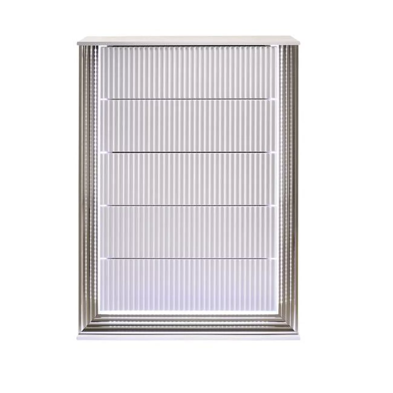 HomeRoots 478635 50 x 36 x 19 in. White Solid Wood Mirrored Five Drawers Standard Chest