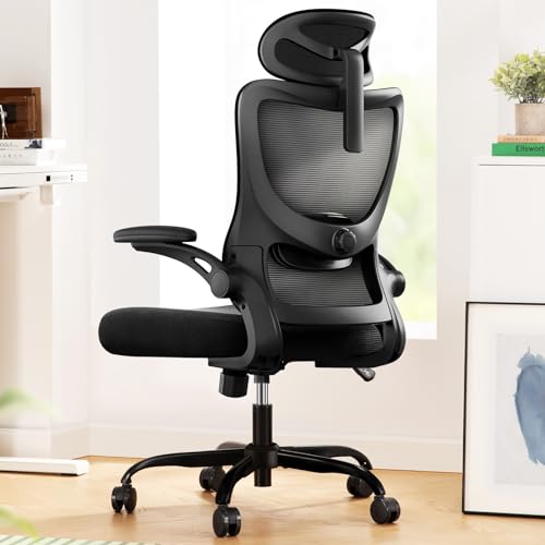 Marsail Ergonomic Office Chair with Lumbar Support, High Back Desk Chair with 2D Headrest & Flip-Up Armrests Gaming Computer Task Chair Tilt Function Black