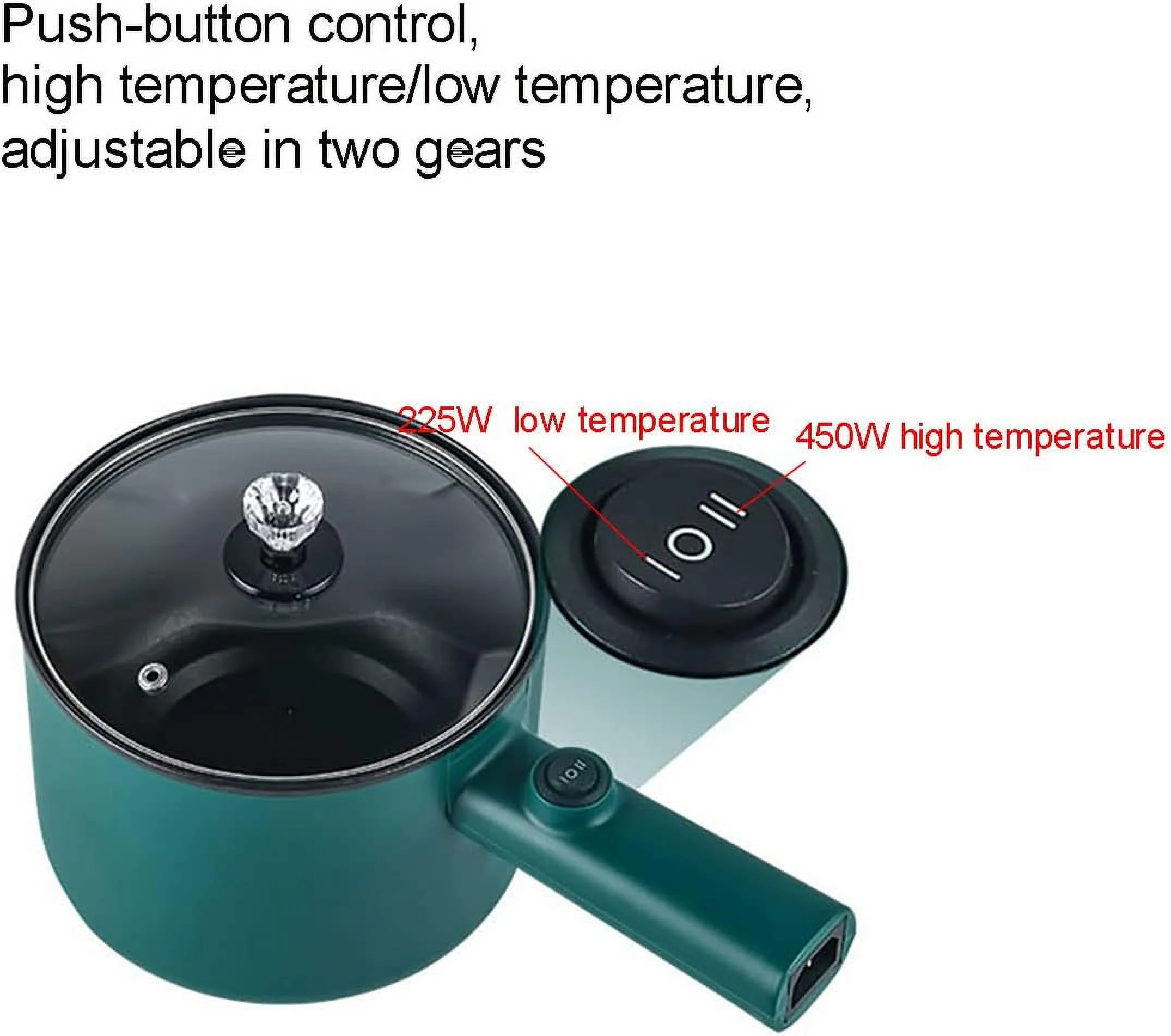 Electric Hot Pot,1.8L Household Rapid Noodles Cooker, Electric Cooker,Multifunctional Cooking Pot，Frying Pan,Mini Steamer,Non-Stick Casserole (Pot, Green)