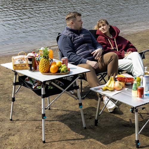 Portable Camping Table with Adjustable Legs, Lightweight Aluminum Folding Table Foldable Table for Outdoor Cooking, Picnic, Beach, Backyards, Square
