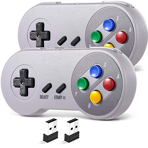 SAFFUN 2 Pack 2.4 GHz Wireless USB PC Controller Compatible with SNES Games, Retro SNES PC Controller for Windows PC iOS MAC Linux Raspberry Pi Retropie OpenEmu Emulator (Rechargeable) (Plug & Play)