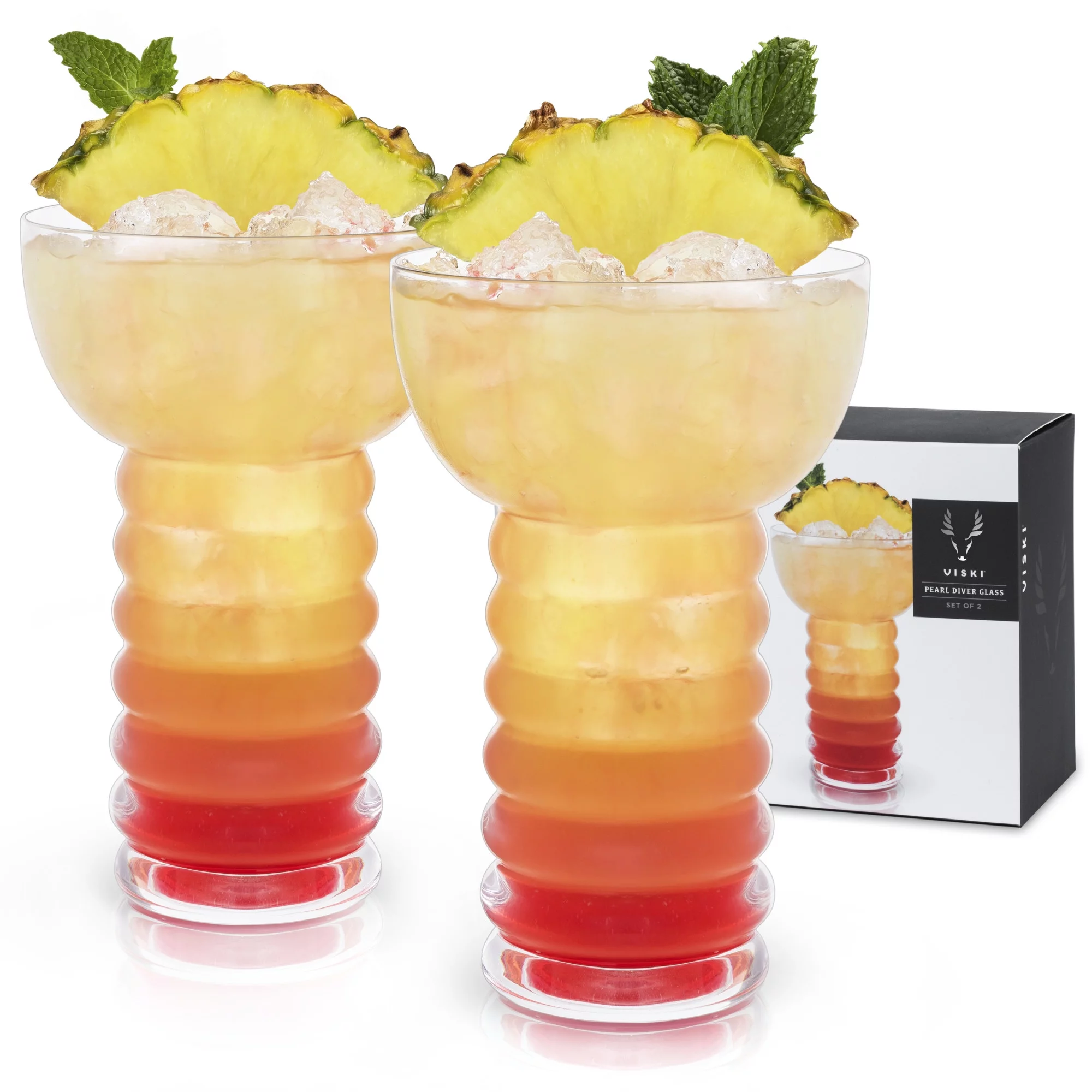 Viski Pacific Crystal Pearl Diver Glasses - Stylish Tiki Cocktail Glasses