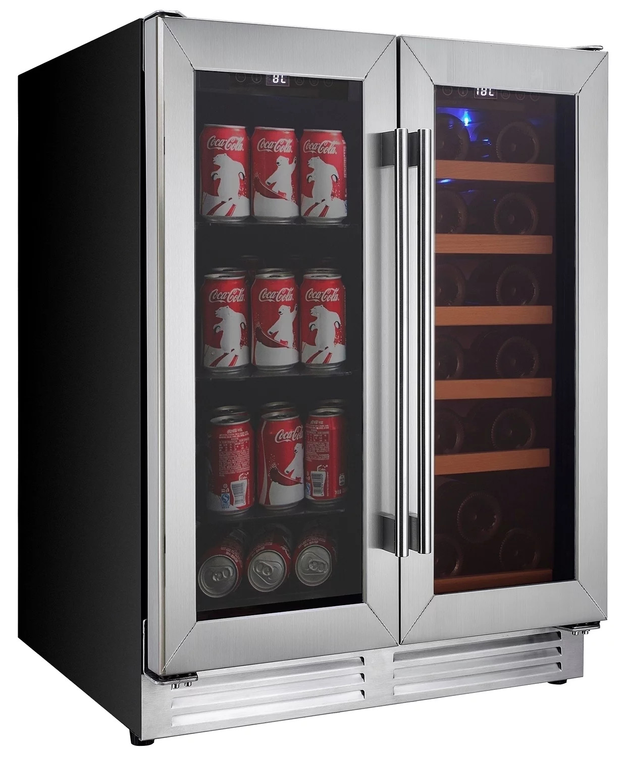 Koolatron 18 Bottles and 56 Cans Built-In Under-Counter 24 Inch Dual Zone Wine Cooler and Beverage Fridge