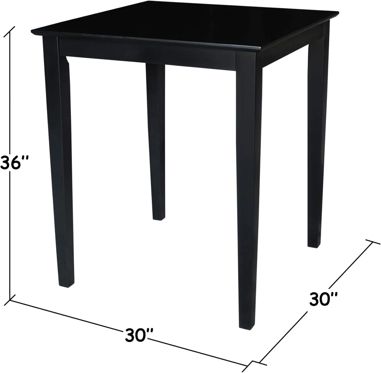 Solid Wood Dining Table With Shaker Legs, 30 By 30 By 36-Inch, Black