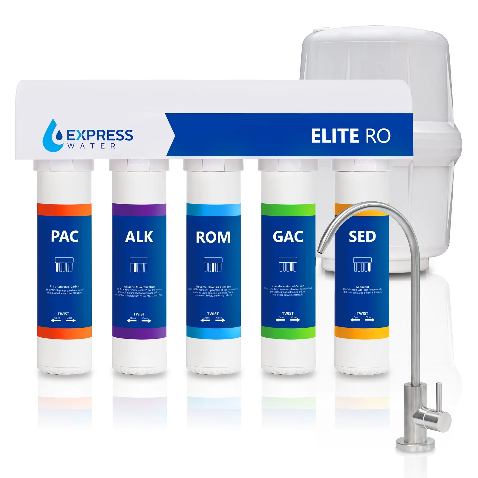 Elite Reverse Osmosis Alkaline Water Filtration System - Quick Twist Filter Change - 9 Stage RO Water Filter - Under Sink Water Filter with Alkaline Filter for added Essential Minerals 100 GPD