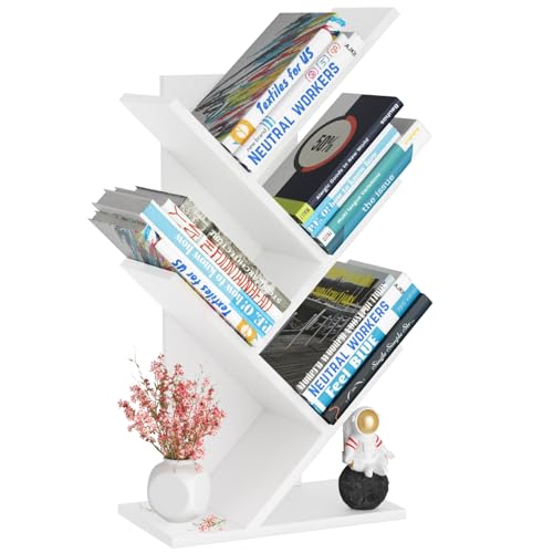 10 Tier Tree Book Shelf, Floor Standing Wood Bookshelf for Narrow Space, Storage Organizer Bookshelves for Books/CDs/Magazine, Bookcase with Shelves for Home Office, Living Room - Dark Grey