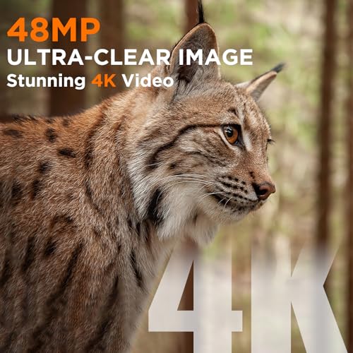 Trail Camera, 4K 48MP Trail Game Camera with Night Vision 0.1s Trigger Motion Activated, IP66 Waterproof Cam 130°Wide Angle with 48pcs No Glow LEDs for Outdoor Wildlife Monitoring