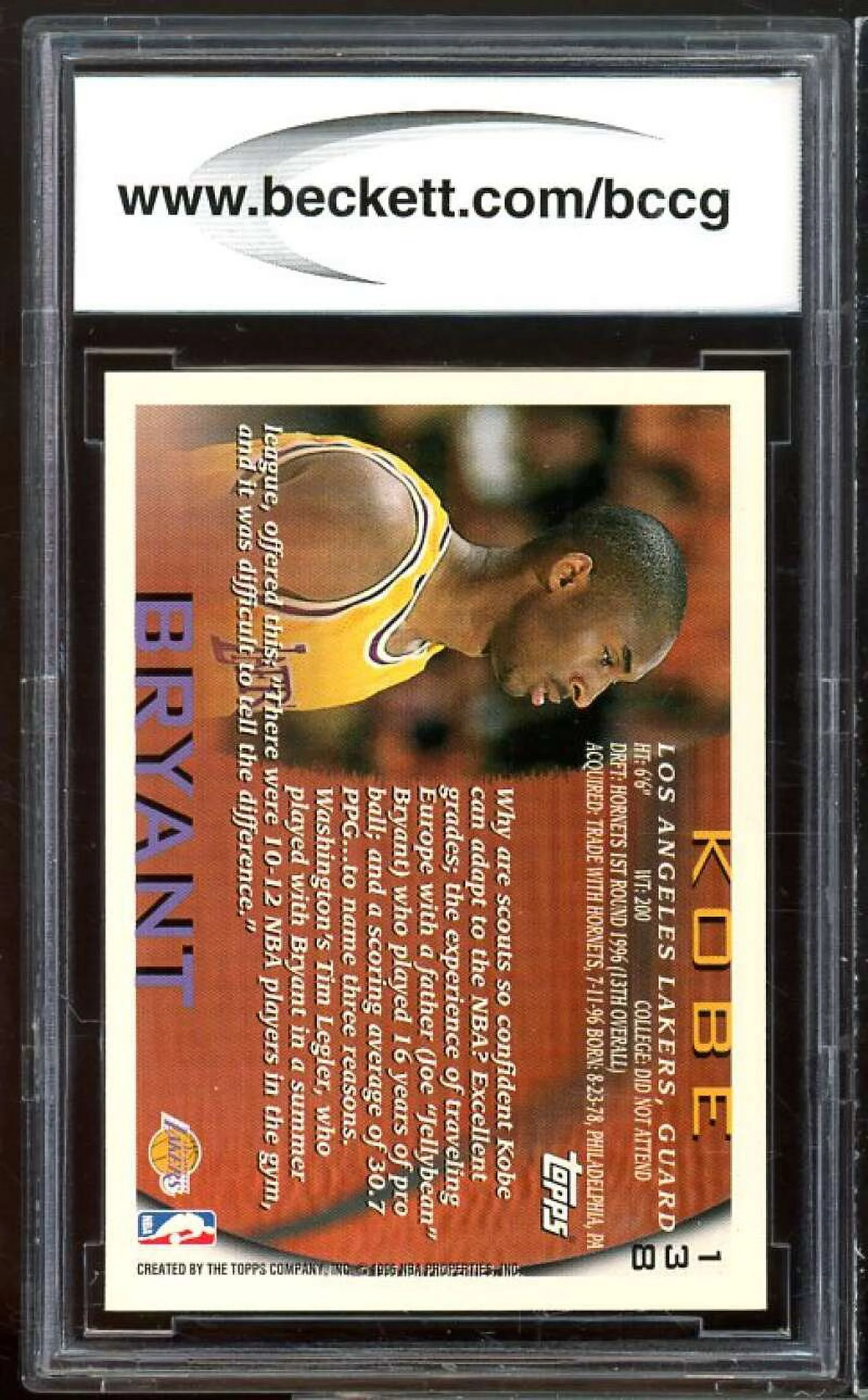 1996-97 Topps #138 Kobe Bryant Rookie Card BGS BCCG 9 Near Mint+