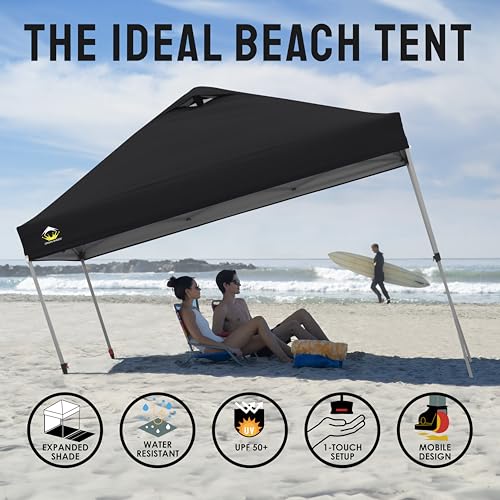 CROWN SHADES 10x10 Pop Up Canopy - Beach Tent with One Push Setup - Easy Outdoor Sun Shade for Events, Parties, Camping - Gazebo with STO-N-Go Cover Bag, Silver Coated Top, White