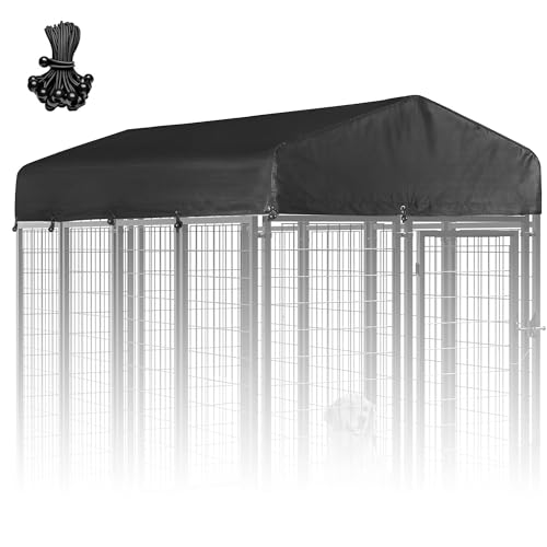 Outdoor Dog Kennel Cover 600D Waterproof Oxford Cloth Dog Kennel Replacement Top Cover 10'Dx10'Wx1.4'H Black (Cover Only)