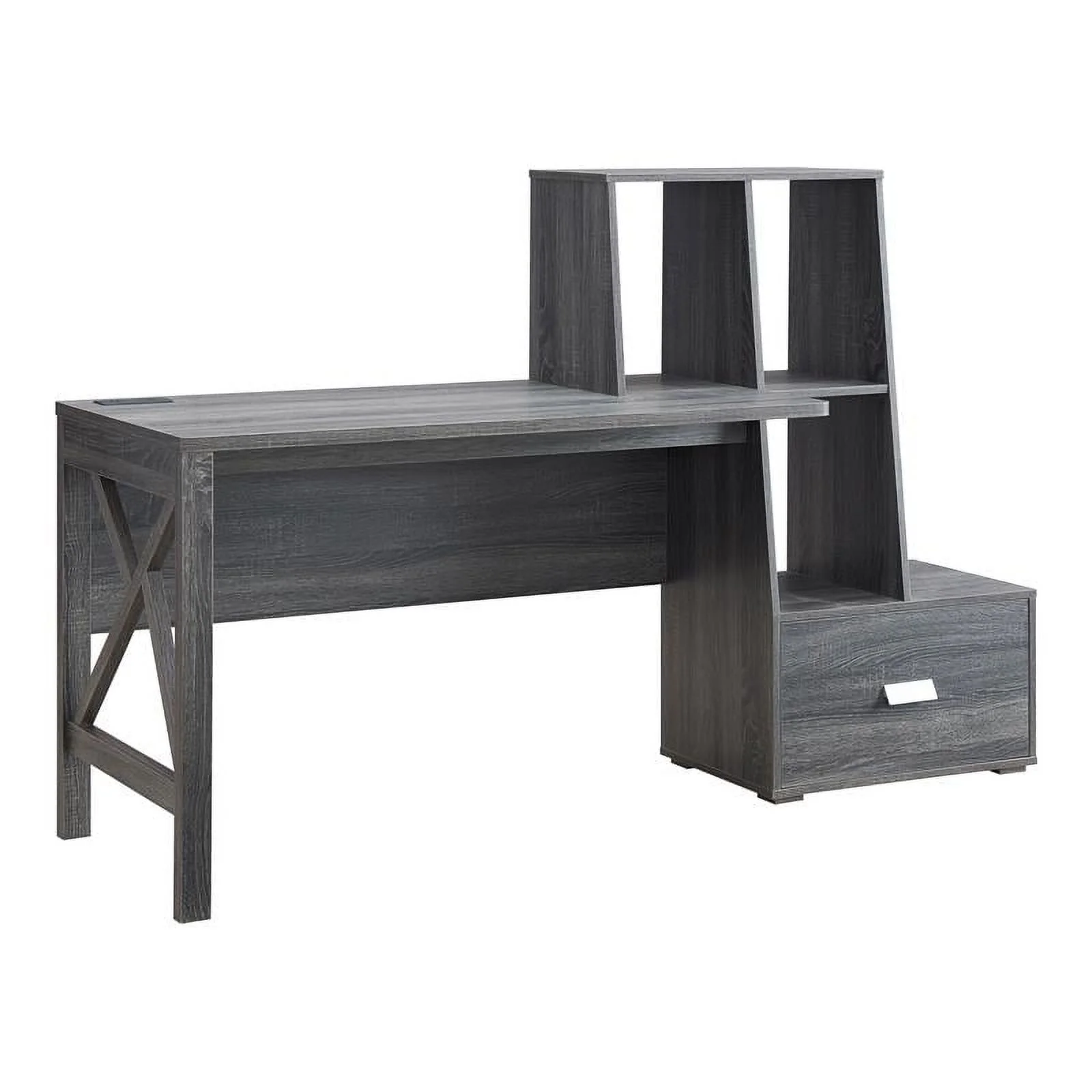 UrbanPro Transitional Wood Multi-Storage Desk in Distressed Gray