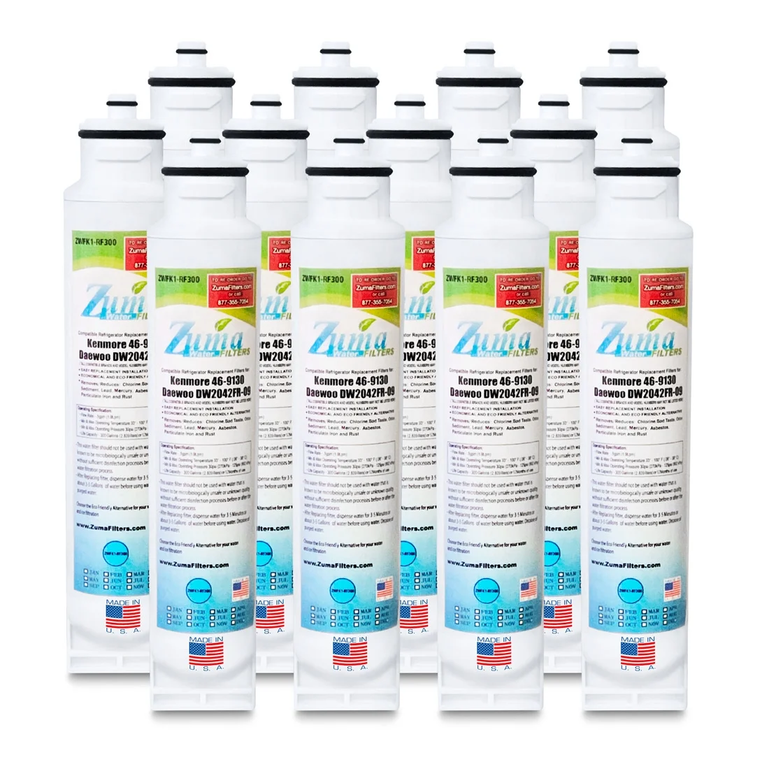 ZUMA Brand , Water and Ice Filter , Model # ZWFK1-RF300 , Compatible with Daewoo® / Kenmore® DW2042FR - 12 Pack - Made in U.S.A.
