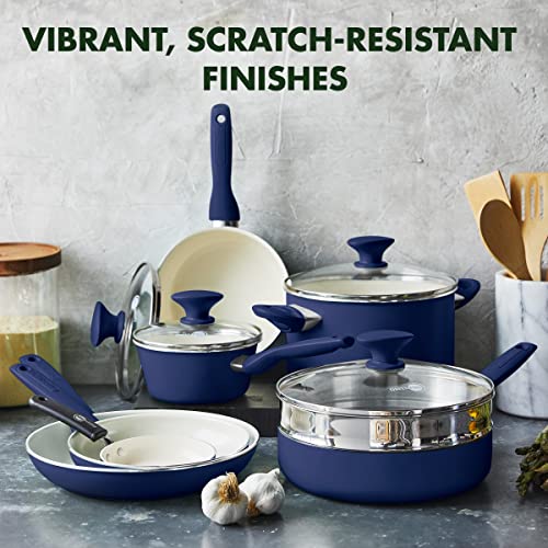 GreenPan Rio 16 Piece Cookware Pots and Pans Set, Hard Anodized Healthy Ceramic Nonstick PFAS-Free, Bakelite Handles, Frypans, Saucepan, Saute Pan, Stock Pot, Kitchen Tools, Dishwasher Safe, Black