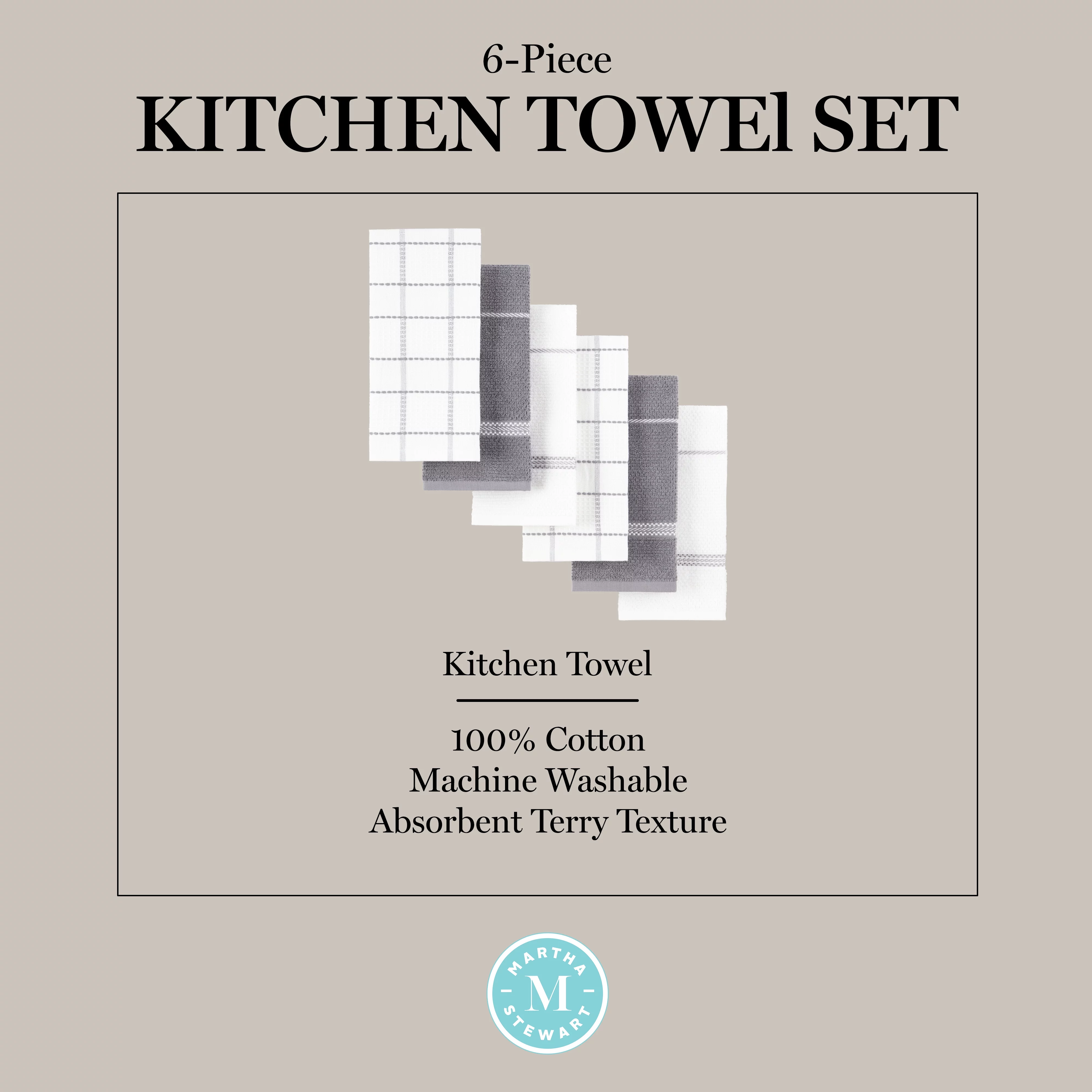Martha Stewart Modern Waffle Kitchen Towel Set 6-Pack, Grey, 16