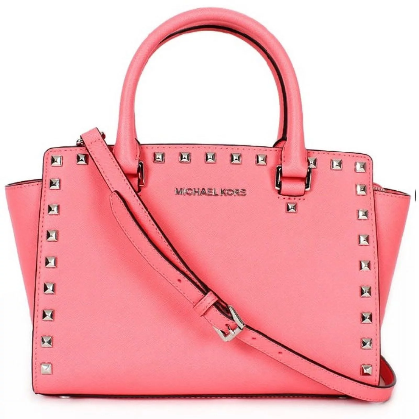 MICHAEL Michael Kors Selma Stud Med Top Zip Satchel - Coral - 30T3SSMS2L-802