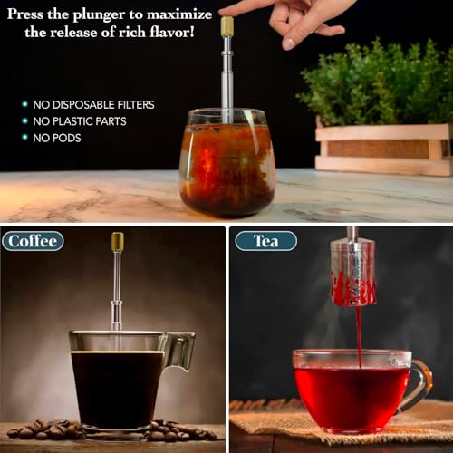 Original Coffee & Tea Maker – Portable Stainless Steel Micro French Press – Patented 3-in-1 Technology for Hot, Iced & Cold Brew – Perfect for Home, Camping & Travel (UPGRADED V2)