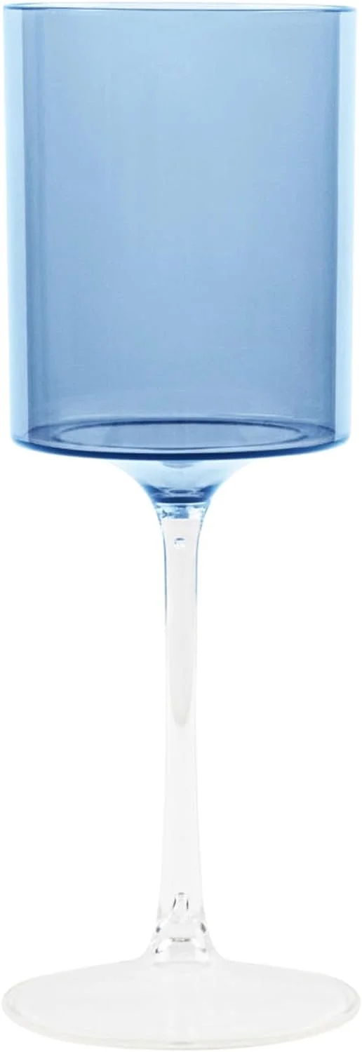 EcoQuality Blue Plastic Wine Glasses with Clear Stem - 9 oz Wine Glass, Disposable Shatterproof Wine Goblets, Reusable, Elegant Drink Cup Tumbler, Weddings, Party, Dinner, Baby Showers (25)