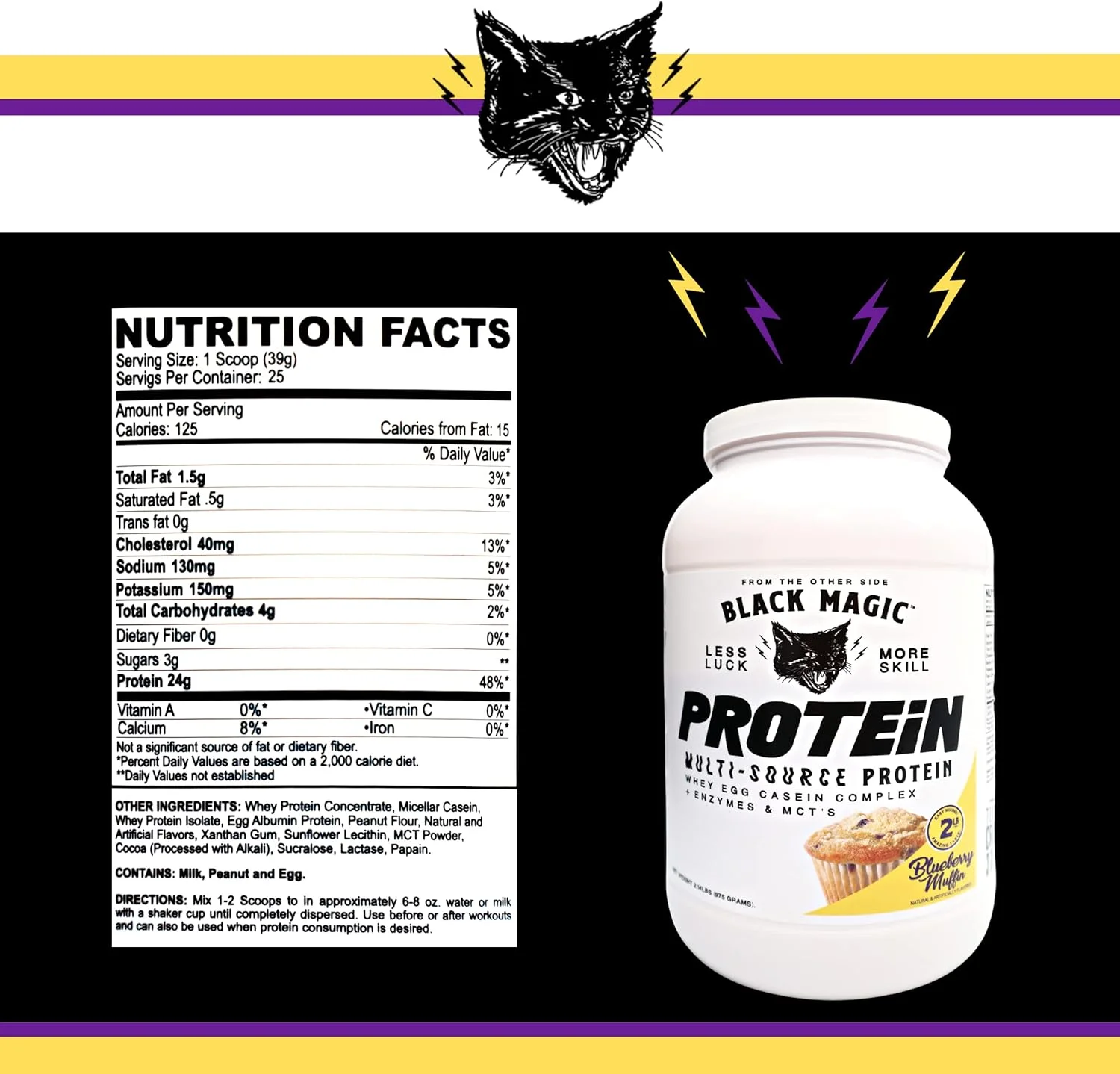 Black Magic Supply Multi-Source Protein Powder - MCT, Muscle Building - Blueberry Muffin - 2 lb