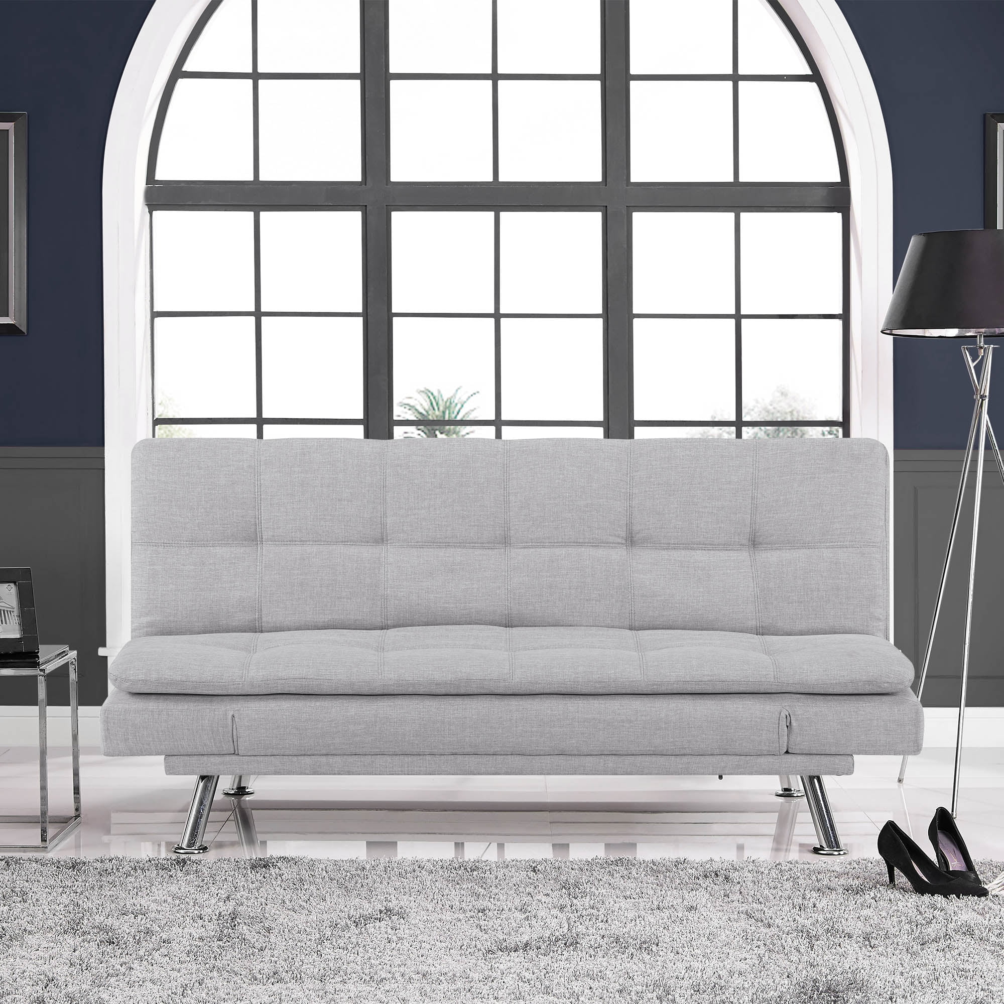 Serta Cannes Modern Futon with Adjustable Arms, Light Gray Upholstery