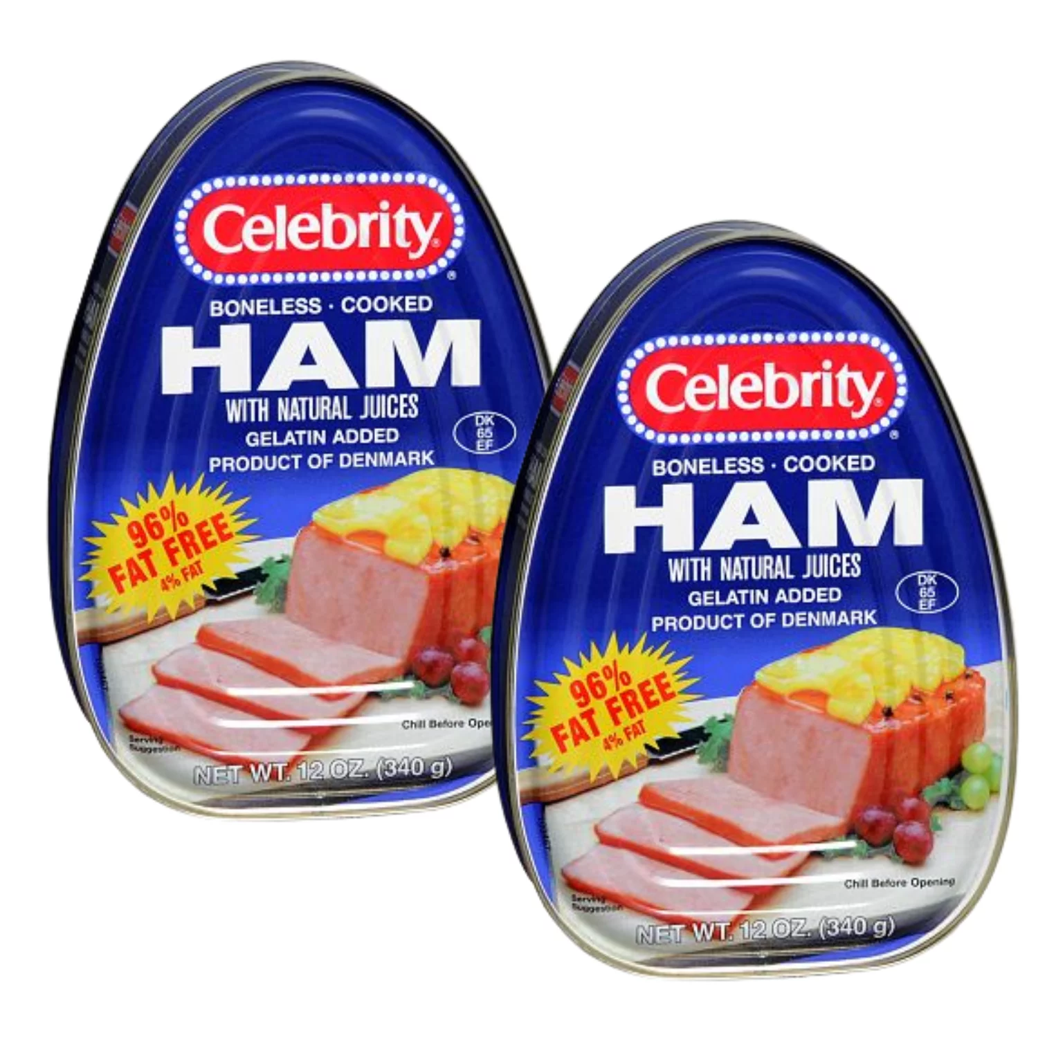 Celebrity Ham with Natural Juices Boneless Canned Cooked Ham 96% Fat-Free No Sugar Added Convenient and Easy to Prepare Meal for Dinner Snacks Salads Holiday Thanksgiving  Christmas Dishes 12oz-2 Pack