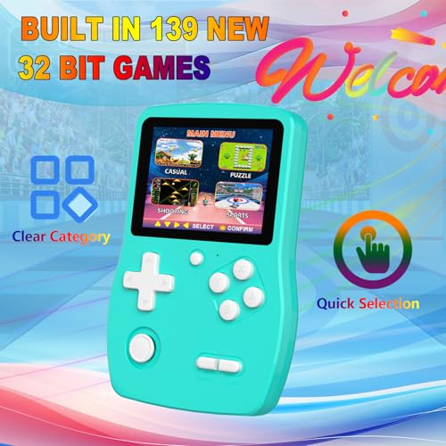32 Bit Handheld Games for Kids,3.0'' IPS Screen and Built in 139 Video Games,Rechargeable Portable Electronic Gaming System Toys for Ages 4-14,Boys Girls Xmas Birthday Gift (Blue)