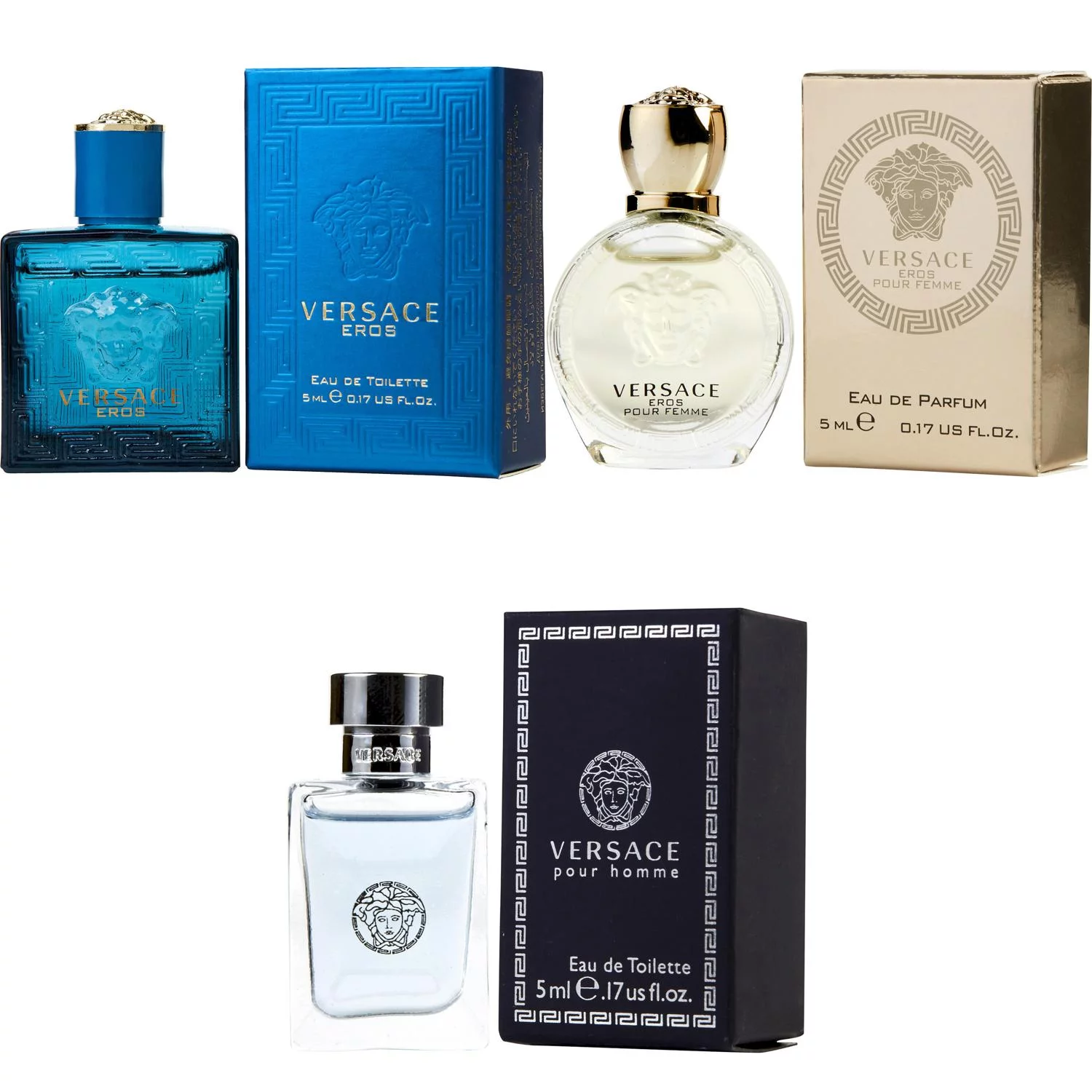 Versace Eros Men EDT, Eros Women EDP, Pour Homme EDT - 5ml 3PK Kit