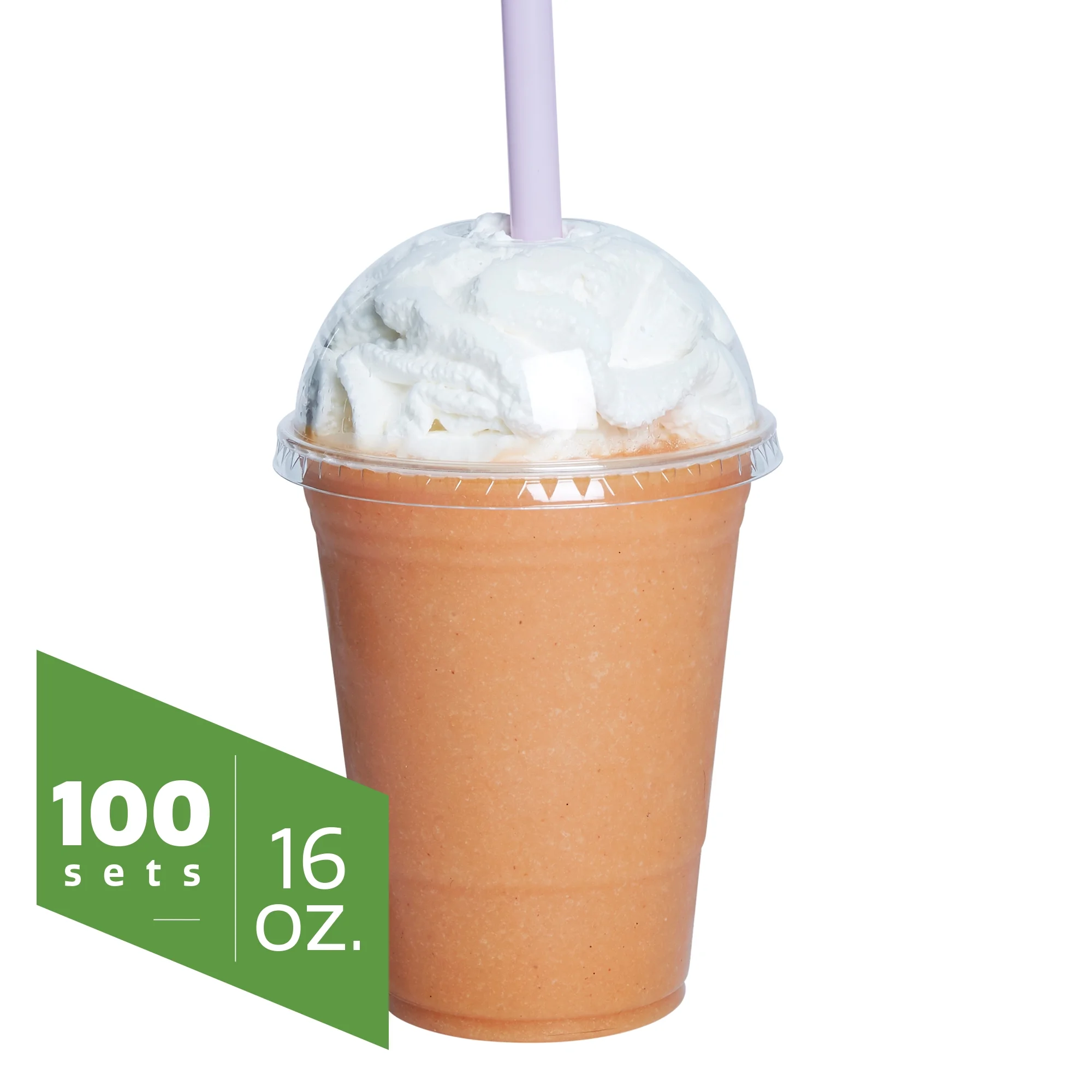 Comfy Package Crystal Clear Disposable Cups 16 Oz Plastic Cups with Dome Lids, 100-Pack