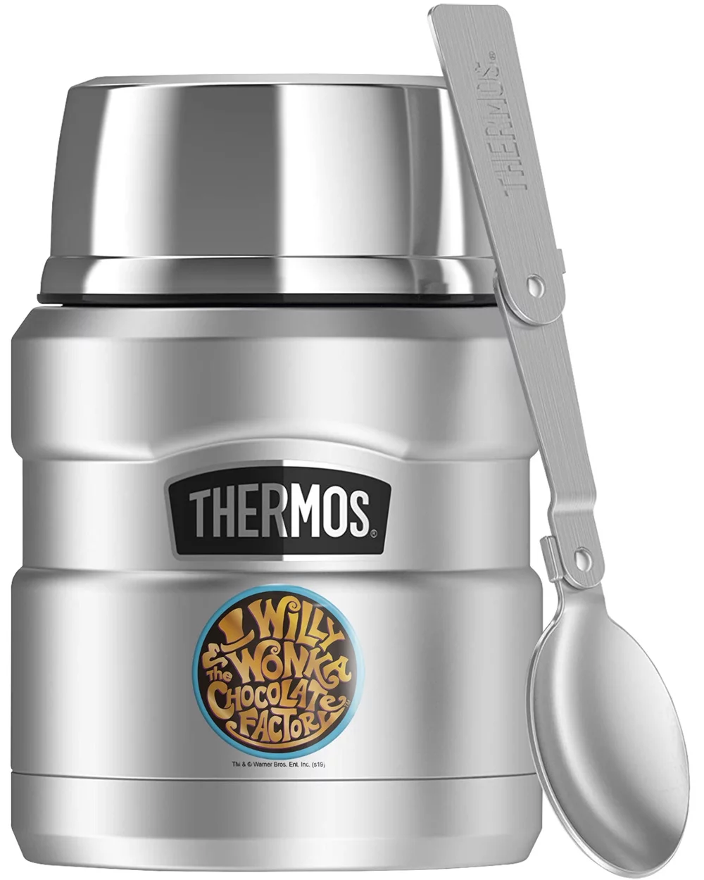Willy Wonka & The Chocolate Factory Logo, THERMOS STAINLESS KING Stainless Steel Food Jar with Folding Spoon, Vacuum insulated & Double Wall, 16oz