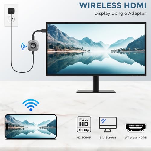 Wireless HDMI Display Dongle Adapter, Wireless HDMI Transmitter and Receiver 2-in-1, Portable Streaming Video and Audio to Monitor from Smartphone/PC/DV/HDTV/Projector/TV Box