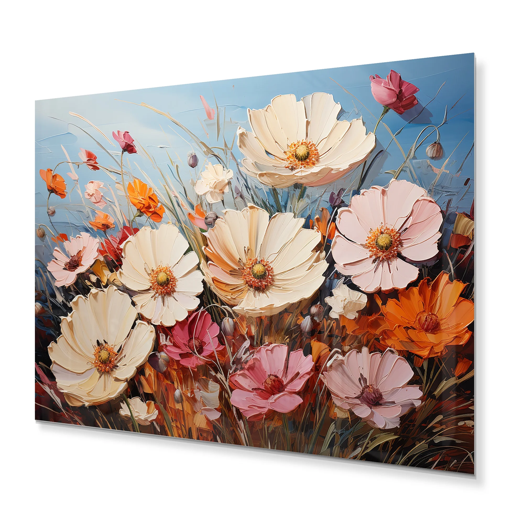 Designart "Nature s Symphony in White and Pink Wildflowers I" Floral Metal Art Print