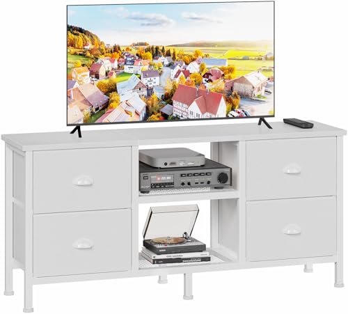 Furologee TV Stand Dresser with 4 Drawers, Entertainment Center with Open Shelf, Small Television Stands for 50