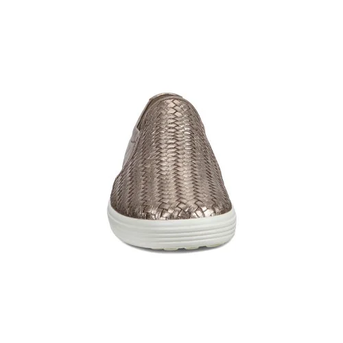 Ecco Women's Stone Metallic Leather Soft 7 Woven Slip-On Sneakers