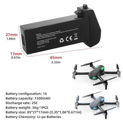 Fytoo 2PCS 3.7V 1500mah Lipo Battery for S20 S29 A4 PL-515 Aerial Quadcopter Folding RC Drone Battery Black