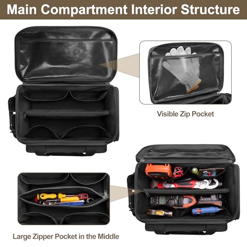 14-Inch Tool Bag with Anti-friction Bottom, Hand Tool Storage Organizer for Men, Tactical Range Bag, Multi-purpose Work Tote for Repairman, Carpenters, Handyman, Khaki