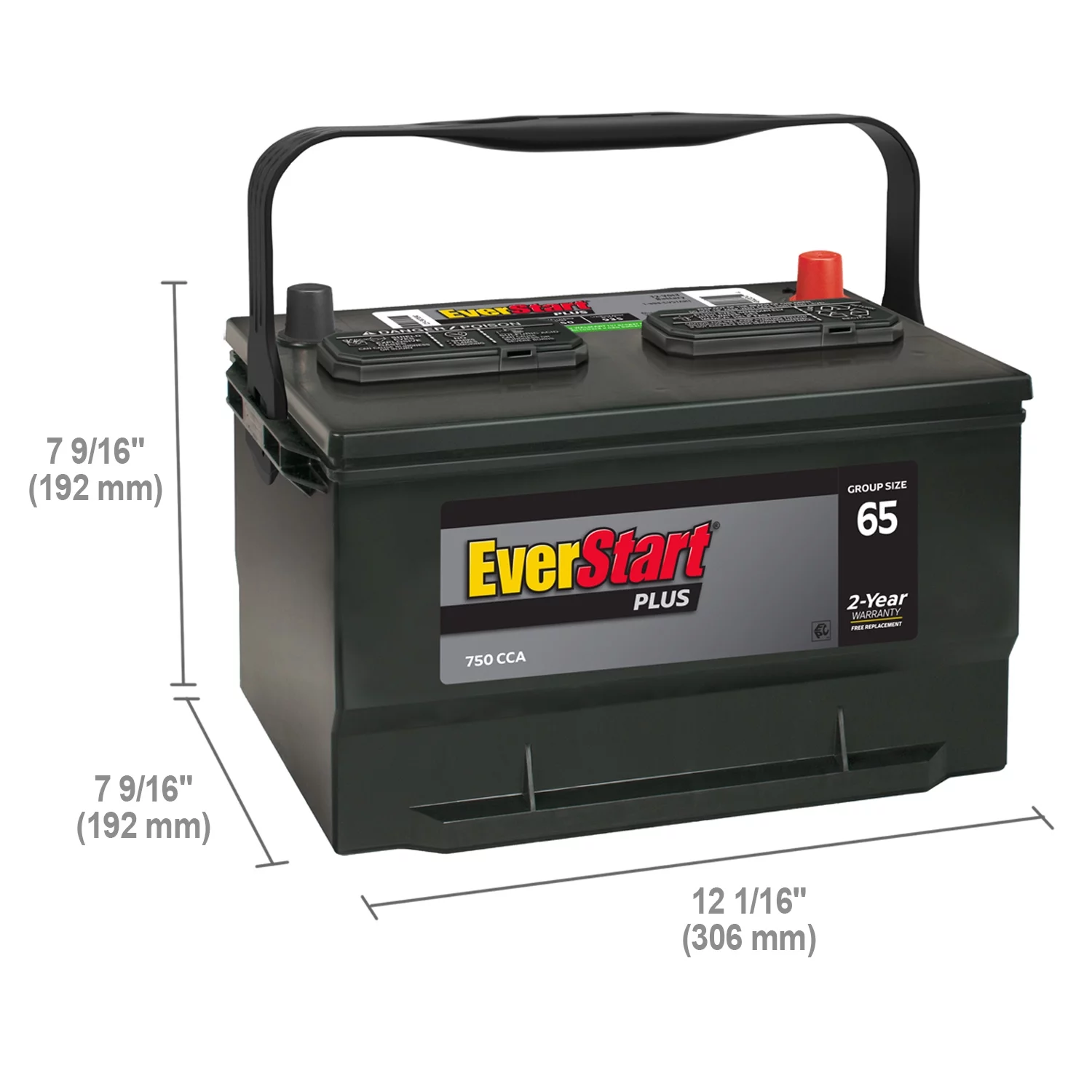 EverStart Plus Lead Acid Automotive Battery, Group Size 65 12 Volt, 750 CCA